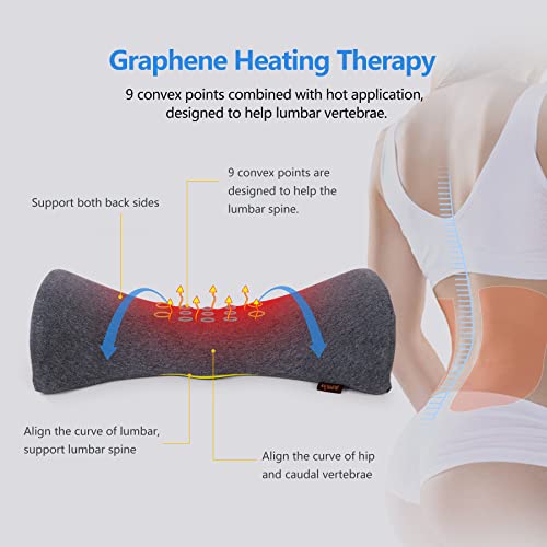 Lumbar Support Pillow for Sleeping, Heated Lower Back Support Pillow with Graphene Heating for Lower Back Pain Relief, Memory Foam Back Waist Cushion for Bed and Chair (Dark Grey)