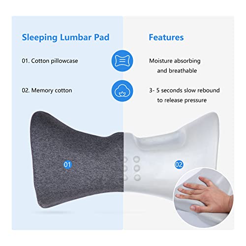 Lumbar Support Pillow for Sleeping, Heated Lower Back Support Pillow with Graphene Heating for Lower Back Pain Relief, Memory Foam Back Waist Cushion for Bed and Chair (Dark Grey)