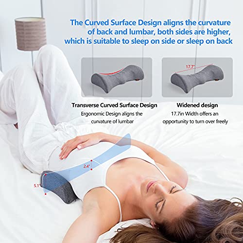 Lumbar Support Pillow for Sleeping, Heated Lower Back Support Pillow with Graphene Heating for Lower Back Pain Relief, Memory Foam Back Waist Cushion for Bed and Chair (Dark Grey)