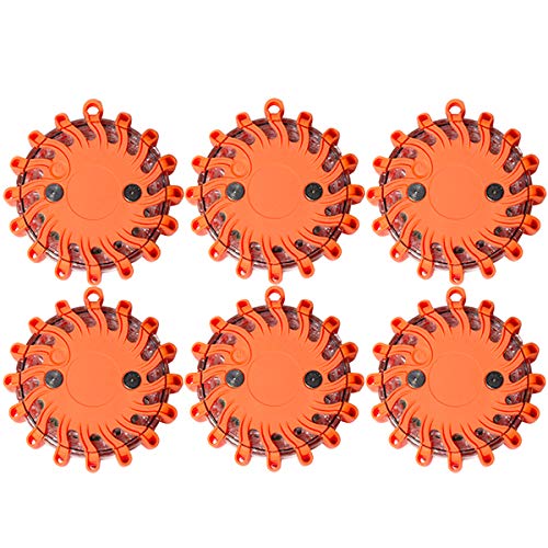 SpeedTech Lights 6 Pack of Rechargeable 16 LED Road Flare Disc Warning Beacon Emergency Flares for the Car, Truck, Bike, RV Vehicles - Roadside Emergency Kit w/ Charger & Carrying Case Included
