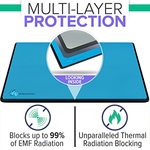 DefenderPad Laptop EMF Radiation Protection & Heat Shield by DefenderShield - EMF Blocker Lap Pad & 5G Protector Computer Lapdesk Compatible with up to 17" Laptop, Chromebook, MacBook (Blue)