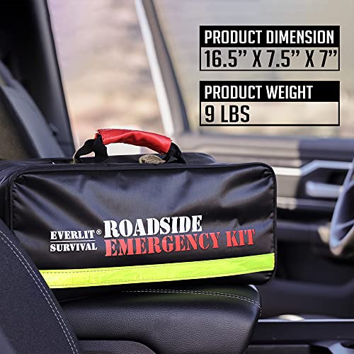 EVERLIT Roadside Assistance Kit, Car Emergency Kit Assistance Car Kit with Digital Air Compressor, 12FT Jumper Cable, Tow Strap, Flashlight, 108 Pieces First Aid Supplies (with Air Compressor)