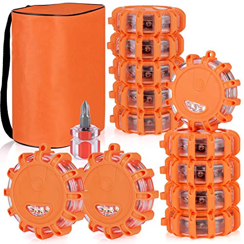 Linkitom 12 Pack LED Road Flare, Emergency Roadside Safety Beacon Disc Warning Flare Light Kit for Trucks, Vehicles & Boat