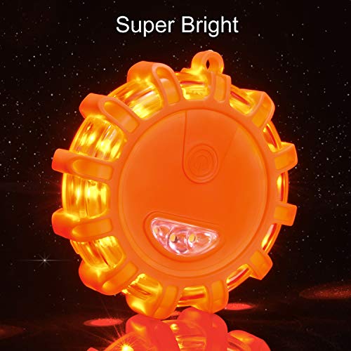 Linkitom 12 Pack LED Road Flare, Emergency Roadside Safety Beacon Disc Warning Flare Light Kit for Trucks, Vehicles & Boat
