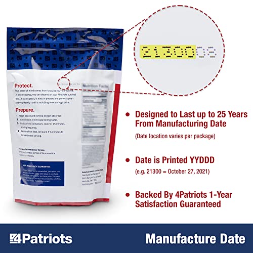 4Patriots 72-Hour Emergency Food Supply Survival Kit, Perfect for Camping, Freeze Dried Preparedness Food, Designed to Last 25 Years, Be Ready with 16 Servings of Delicious Breakfast, Lunch, & Dinner