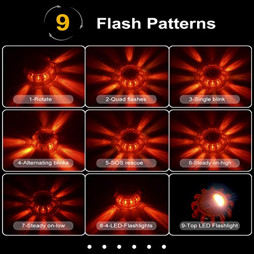Linkitom 12 Pack LED Road Flare, Emergency Roadside Safety Beacon Disc Warning Flare Light Kit for Trucks, Vehicles & Boat