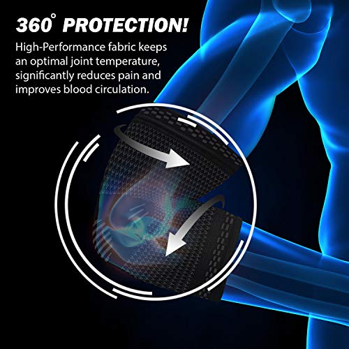 PowerLix Elbow Brace Compression Support (Pair) - Elbow Sleeve for Tendonitis, Tennis Elbow Brace and Golfers Elbow Treatment, Arthritis, Workouts, Weightlifting â Reduce Elbow Pain (Black, L)