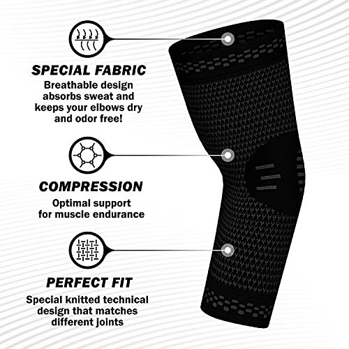 PowerLix Elbow Brace Compression Support (Pair) - Elbow Sleeve for Tendonitis, Tennis Elbow Brace and Golfers Elbow Treatment, Arthritis, Workouts, Weightlifting â Reduce Elbow Pain (Black, L)