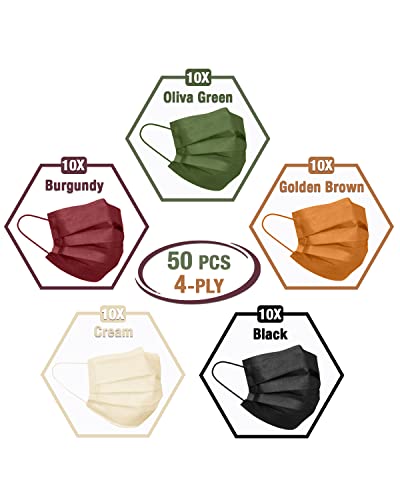 FriCARE Disposable Individually Wrapped Face Masks 4 Ply 50PCS, Colorful Breathable Safety Mask for Adults Women Man