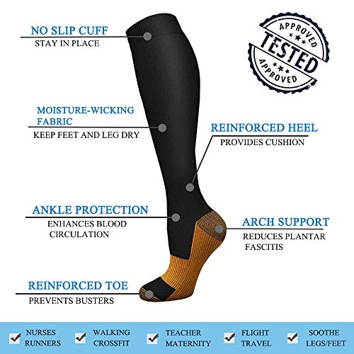 Copper Compression Socks For Men & Women Circulation-Best For Medical Running Hiking Cycling 15-20 mmHg(L/XL)