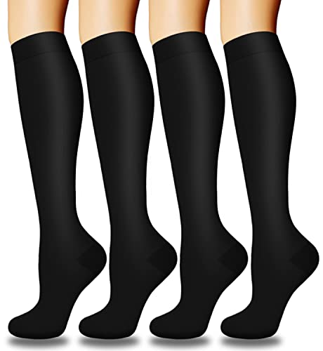4 Pairs Copper Compression Socks for Women & Men Circulation 15-20 mmHg - Best Support for Nurses, Running