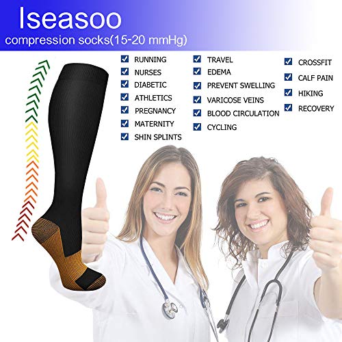 Copper Compression Socks For Men & Women Circulation-Best For Medical Running Hiking Cycling 15-20 mmHg(L/XL)