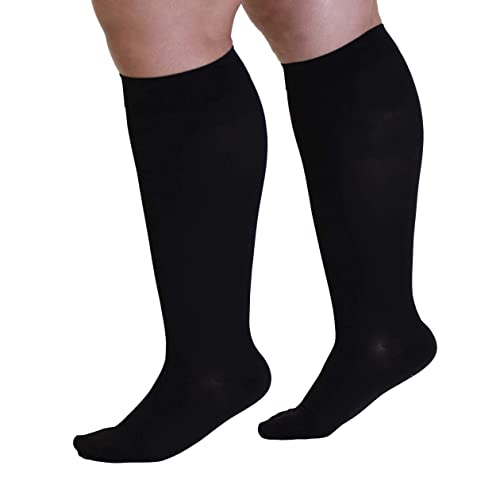 Made in USA Opaque Compression Socks Knee-Hi Closed Toe Support Hose 20-30mmHg - Unisex (3X-Large, Black)