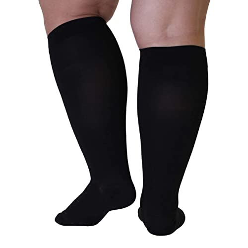 Made in USA Opaque Compression Socks Knee-Hi Closed Toe Support Hose 20-30mmHg - Unisex (3X-Large, Black)