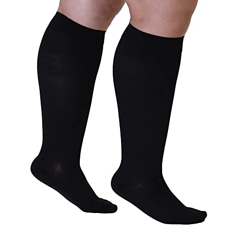 Made in USA Opaque Compression Socks Knee-Hi Closed Toe Support Hose 20-30mmHg - Unisex (3X-Large, Black)