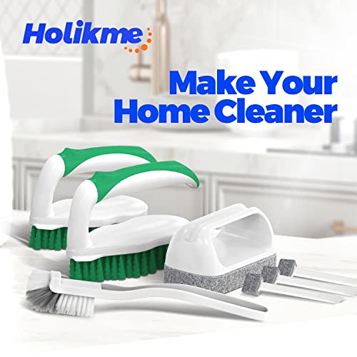Holikme 5 pack Deep Cleaning Brush Setï¼Scrub Brush&Grout and Corner brush&Scrub pads with Scraper Tip&Scouring padsï¼for bathroom,Floor, Tub, Shower, Tile, Bathroom and Kitchen Surfaceï¼Greenï¼