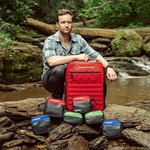 Surviveware 72-Hour Emergency Preparedness Survival Backpack, Stocked for 2 People, Red