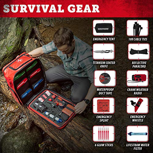 Surviveware 72-Hour Emergency Preparedness Survival Backpack, Stocked for 2 People, Red