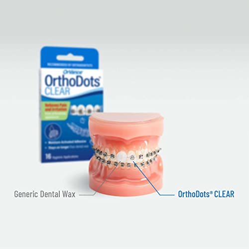OrthoDots CLEAR (24 Count) - Moisture Activated, Silicone Dental Wax Alternative for Pain Caused by Braces. OrthoDots Stick Better & Stay on Longer than Orthodontic Wax (24 Count Clear)