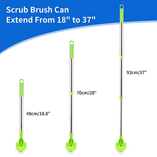 3 in 1 Scrub Cleaning Brush with Long Handle 37'', Floor Scrubber Brush Set with 1 Stiff Bristles and 3 Sponge Brush for Cleaning Bathtub Shower
