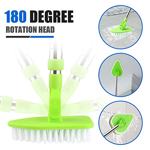 3 in 1 Scrub Cleaning Brush with Long Handle 37'', Floor Scrubber Brush Set with 1 Stiff Bristles and 3 Sponge Brush for Cleaning Bathtub Shower