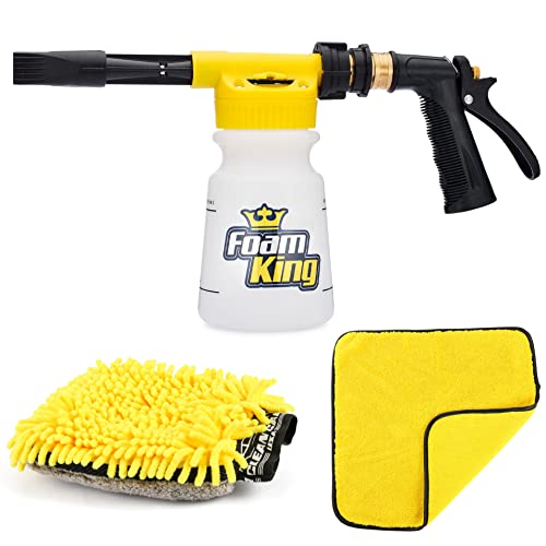 Foam King Car Wash Sprayer Bundle â incl. 3-in-1 Microfiber Wash Mitt & Detailing Towel - Ultimate Scratch Free Cleaning - Connects to Garden Hose - Foam Cannon Car Washing Kit