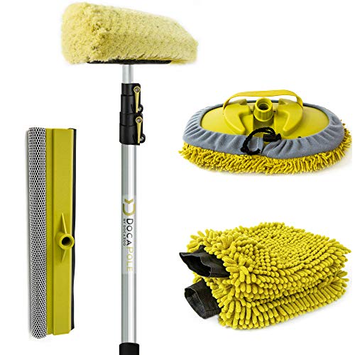 DocaPole 5-12 Foot Car Cleaning Kit | Car Wash Kit with Soft Car Wash Brush, Car Squeegee, Car Wash Mitt (2X), Microfiber Cleaning Head & 12â Extension Pole | Car Detailing Kit with Long Handle
