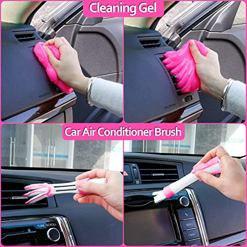 Car Wash Kit, Pink Car Cleaning Kit Interior and Exterior, Car Accessories for Women - Cleaning Gel, Microfiber Cleaning Cloth, Car Wash Mitt, Duster, Squeegee, Microfiber Wax Applicator(17pcs)