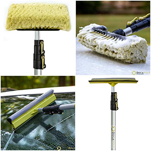 DocaPole 5-12 Foot Car Cleaning Kit | Car Wash Kit with Soft Car Wash Brush, Car Squeegee, Car Wash Mitt (2X), Microfiber Cleaning Head & 12â Extension Pole | Car Detailing Kit with Long Handle