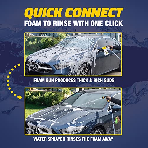 Foam King Car Wash Sprayer Bundle â incl. 3-in-1 Microfiber Wash Mitt & Detailing Towel - Ultimate Scratch Free Cleaning - Connects to Garden Hose - Foam Cannon Car Washing Kit