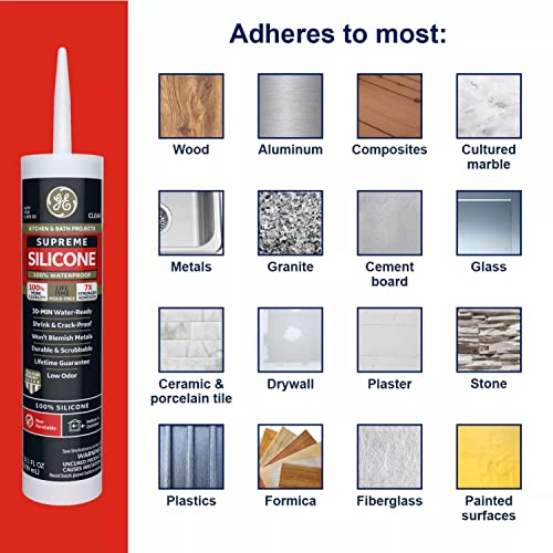 GE Sealants & Adhesives M90007 Supreme Silicone Kitchen & Bath Sealant, 10.1oz, White