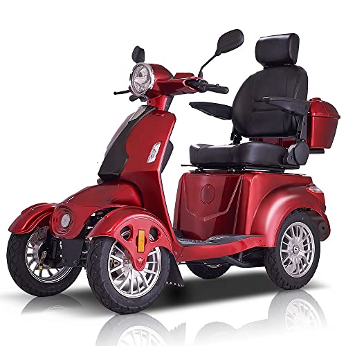 Heavy Duty Mobility Scooters for Seniors & Adults 500lbs Capacity - Electric Powered Wheelchair Device - 600W All Terrain Recreational Mobility Scooter for Travel, Elderly-Full LED Lighting- Red
