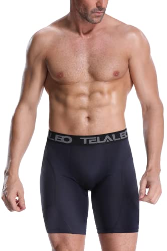 TELALEO 5 Pack Compression Shorts for Men Spandex Sport Shorts Athletic Workout Running Performance Baselayer Underwear Black/Double Blue/Double Gray M
