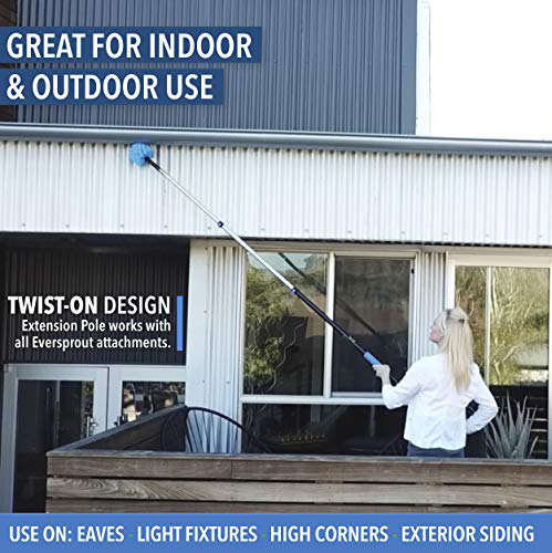 EVERSPROUT 5-to-12 Foot Cobweb Duster and Extension-Pole Combo (20 Ft Reach, Medium-Stiff Bristles), Hand-Packaged, Lightweight, 3-Stage Aluminum Pole, Indoor & Outdoor Use Spider Web Brush with Pole