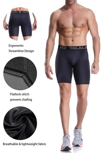 TELALEO 5 Pack Compression Shorts for Men Spandex Sport Shorts Athletic Workout Running Performance Baselayer Underwear Black/Double Blue/Double Gray M