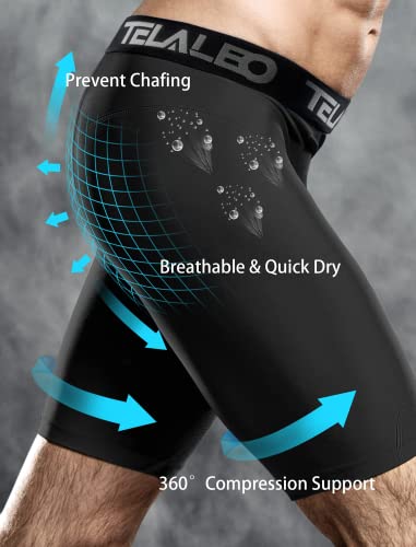 TELALEO 5 Pack Compression Shorts for Men Spandex Sport Shorts Athletic Workout Running Performance Baselayer Underwear Black/Double Blue/Double Gray M