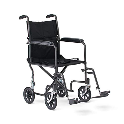 Medline Steel Transport Wheelchair, Folding Transport Chair with 8-Inch Wheels, Lightweight, Full Length Armrests and Swing Away Footrests, 19-Inch Wide Seat
