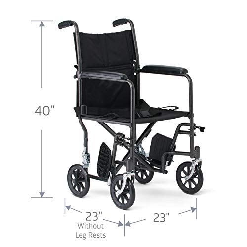Medline Steel Transport Wheelchair, Folding Transport Chair with 8-Inch Wheels, Lightweight, Full Length Armrests and Swing Away Footrests, 19-Inch Wide Seat