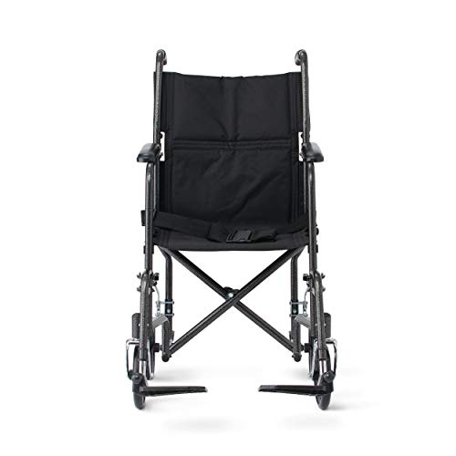 Medline Steel Transport Wheelchair, Folding Transport Chair with 8-Inch Wheels, Lightweight, Full Length Armrests and Swing Away Footrests, 19-Inch Wide Seat