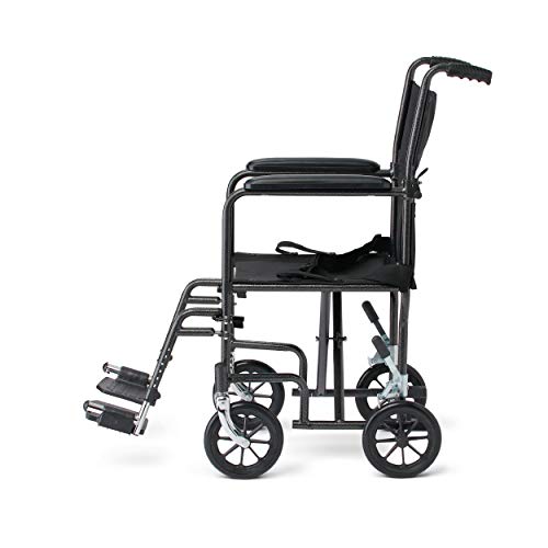 Medline Steel Transport Wheelchair, Folding Transport Chair with 8-Inch Wheels, Lightweight, Full Length Armrests and Swing Away Footrests, 19-Inch Wide Seat