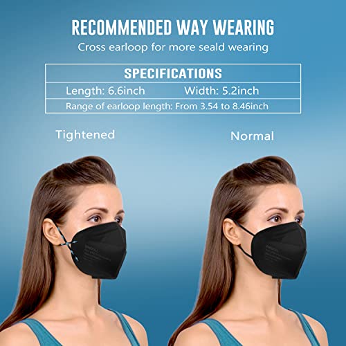 KN95 Face Mask 50 Pack, WWDOLL KN95 Masks 5-Layer Breathable Mask with Elastic Earloop and Nose Bridge Clip, Dispoasable Respirator Protection Against PM2.5 Black