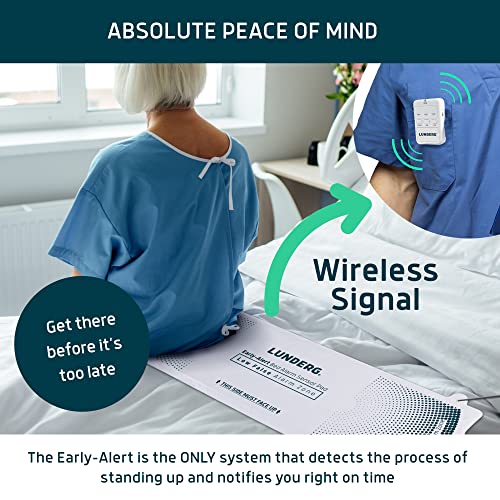 Lunderg Early Alert Bed Alarm System - Wireless Bed Sensor Pad & Pager - Elderly Monitoring Kit with Pre-Alert Smart Technology - Bed Alarms and Fall Prevention for Elderly and Dementia Patients