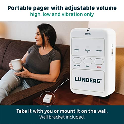 Lunderg Early Alert Bed Alarm System - Wireless Bed Sensor Pad & Pager - Elderly Monitoring Kit with Pre-Alert Smart Technology - Bed Alarms and Fall Prevention for Elderly and Dementia Patients