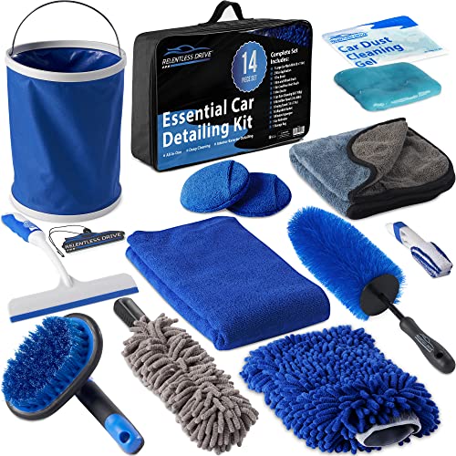 Relentless Drive Ultimate Car Wash Kit (14 Pcs) Car Detailing & Car Cleaning Kit - Car Wash Supplies Built for The Perfect Car Wash - Complete Car Wash Kit with Bucket