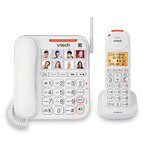 VTech SN5147 Amplified Corded/Cordless Senior Phone with Answering Machine, Call Blocking, 90dB Extra-loud Visual Ringer, One-touch Audio Assist on Handset up to 50dB, Big Buttons and Large Display