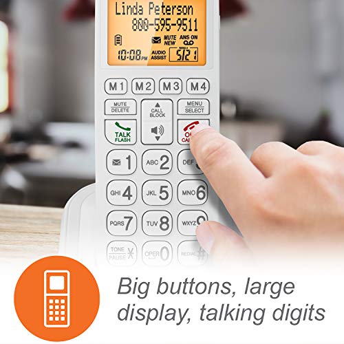 VTech SN5147 Amplified Corded/Cordless Senior Phone with Answering Machine, Call Blocking, 90dB Extra-loud Visual Ringer, One-touch Audio Assist on Handset up to 50dB, Big Buttons and Large Display