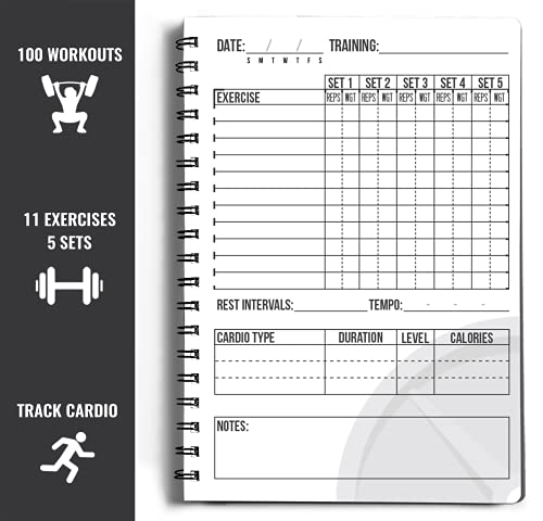 Workout Log Gym - 6 x 8 Inches - Gym, Fitness and Training Diary- Set Goals, Track 100 Workouts and Record Progress - Charcoal Gray