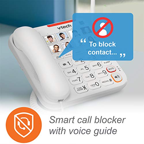 VTech SN5147 Amplified Corded/Cordless Senior Phone with Answering Machine, Call Blocking, 90dB Extra-loud Visual Ringer, One-touch Audio Assist on Handset up to 50dB, Big Buttons and Large Display