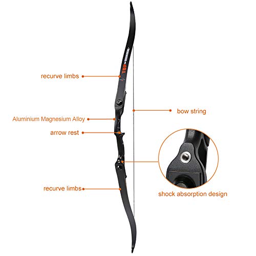 TOPARCHERY Archery 56" Takedown Hunting Recurve Bow Metal Riser Right Hand Black Longbow (18)
