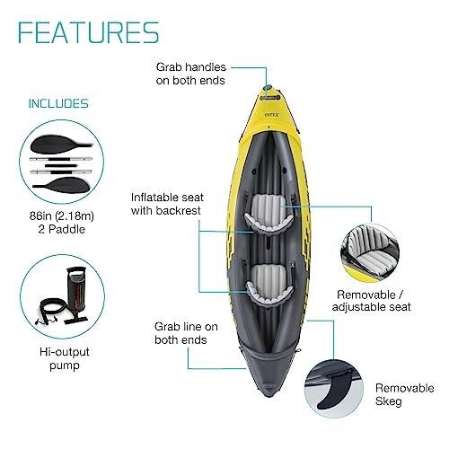 Intex Explorer K2 Kayak, 2-Person Inflatable Kayak Set with Aluminum Oars and High Output Air Pump